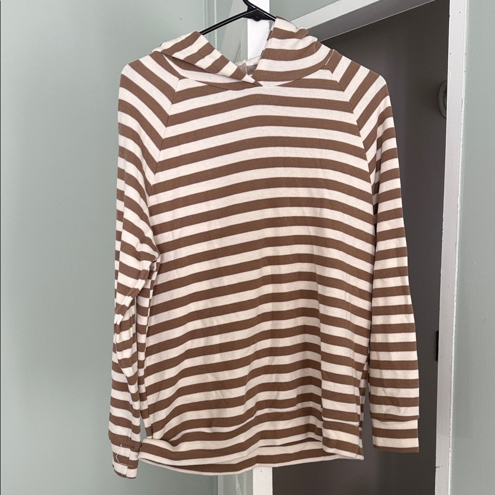 Brown and White Striped Hoodie